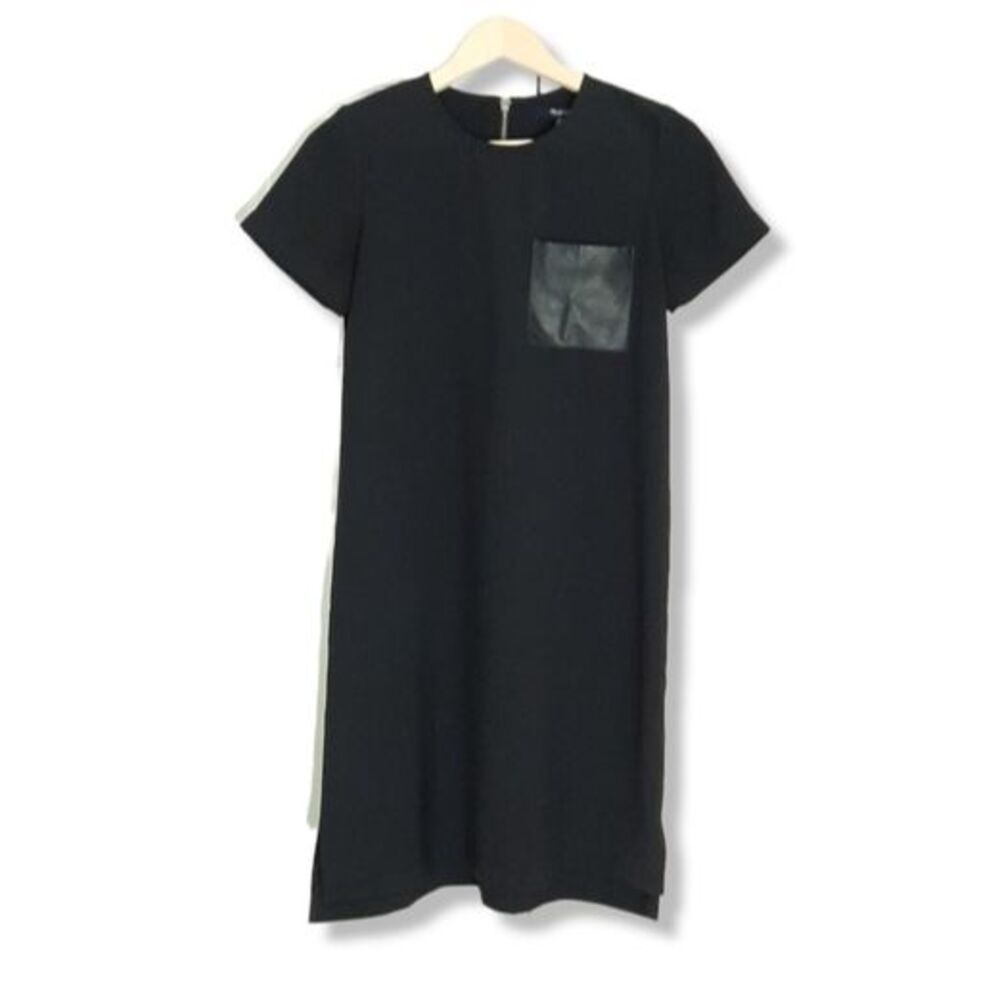 Madewell Black Mini Dress Leather Pocket T-Shirt High-low Dress Exposed Zip XS